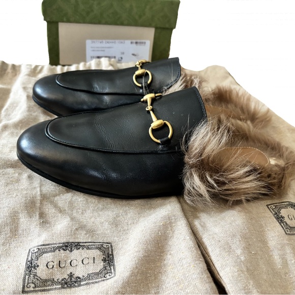 Gucci Princetown Lambswool Lined Mules - Black Leather (Full Set). Ladies Sz 38 - Picture 2 of 10